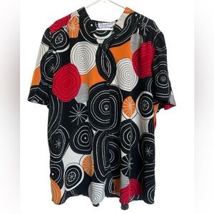 A Personal Touch Women's Size 3X Button Up Top Blouse Circle Pattern USA VTG